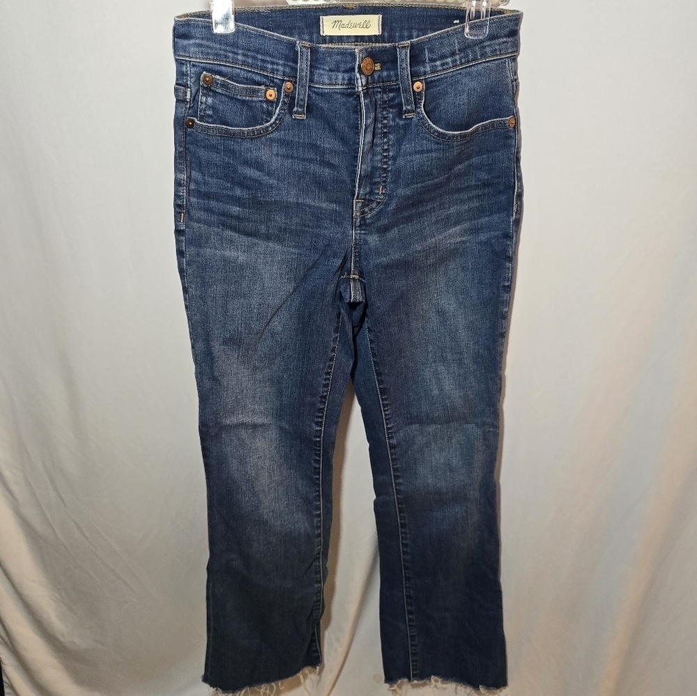 Madewell Cali Demi Boot Cut Raw Hem Denim Blue Jeans, sz 24